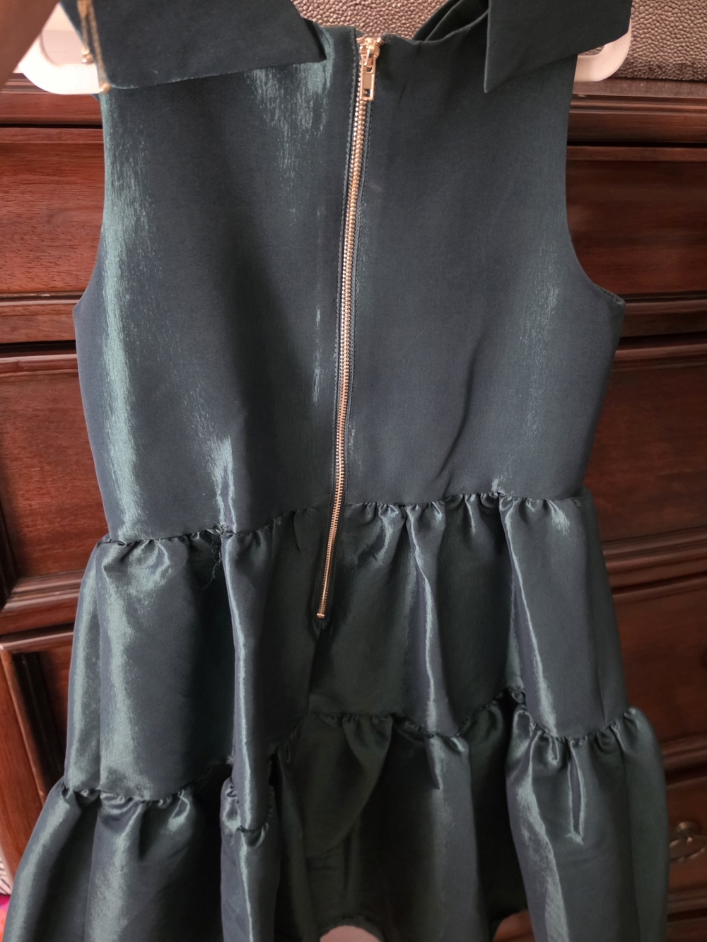 GB girls Dark Green Tiered Formal Dress with Gold Zipper